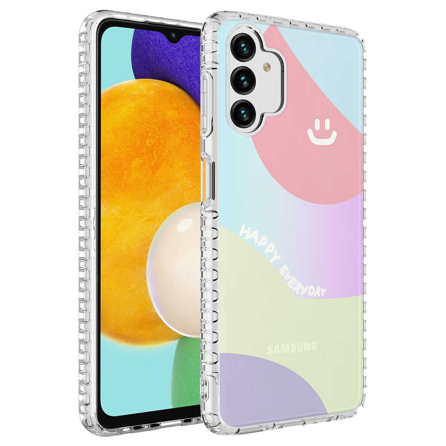 Galaxy A13 4G Kılıf Airbag Kenarlı Renkli Desenli Silikon Zore Elegans Kapak