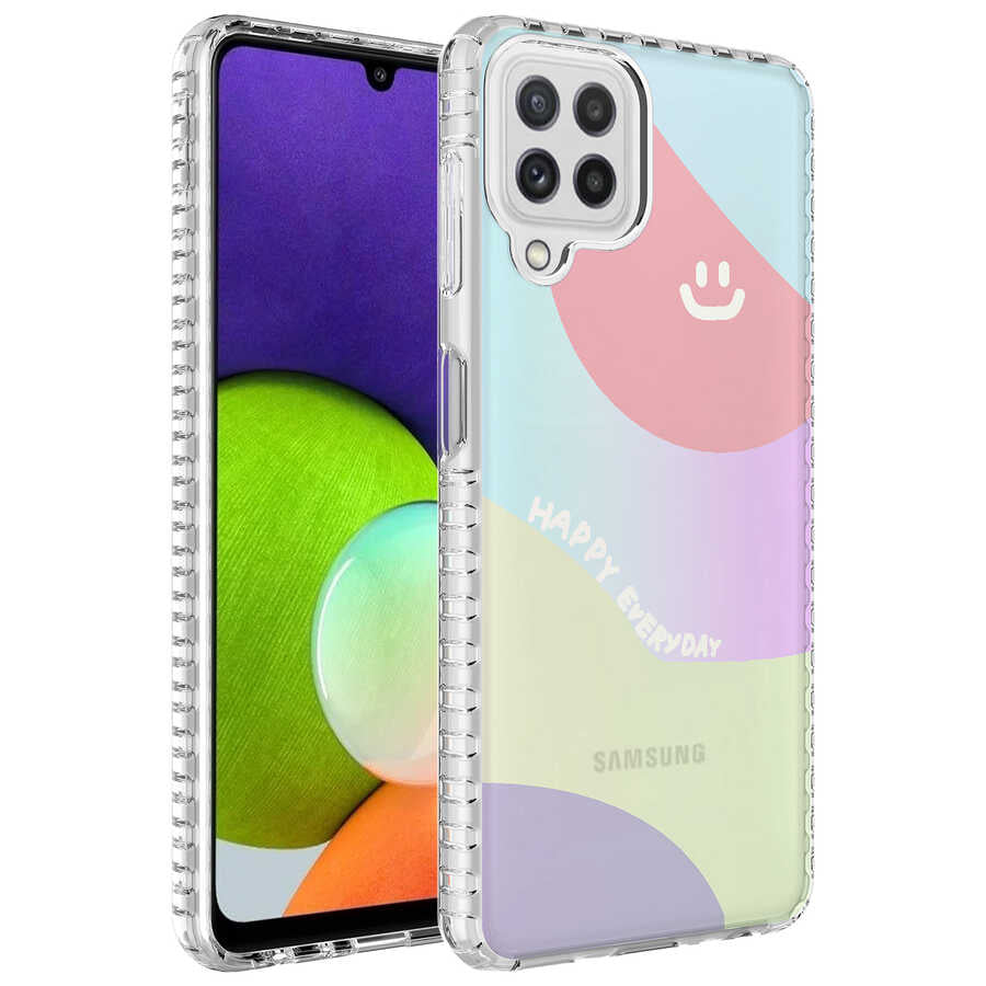 Galaxy M12 Kılıf Airbag Kenarlı Renkli Desenli Silikon Zore Elegans Kapak