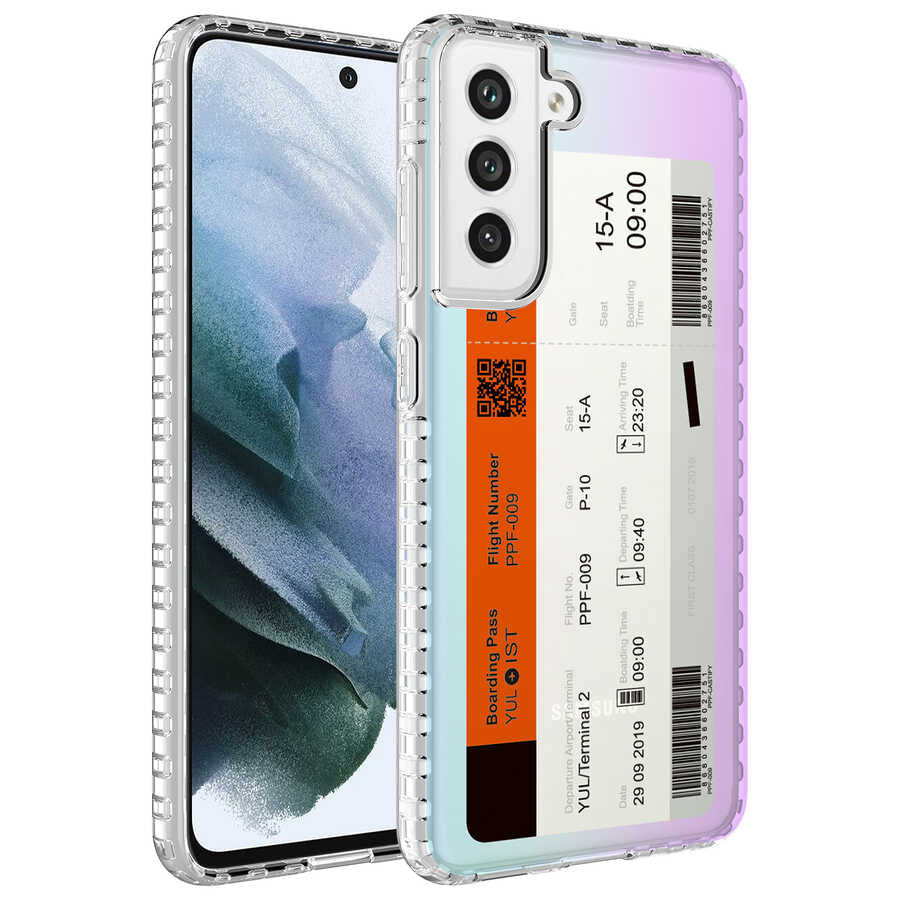 Galaxy S21 FE Kılıf Airbag Kenarlı Renkli Desenli Silikon Zore Elegans Kapak