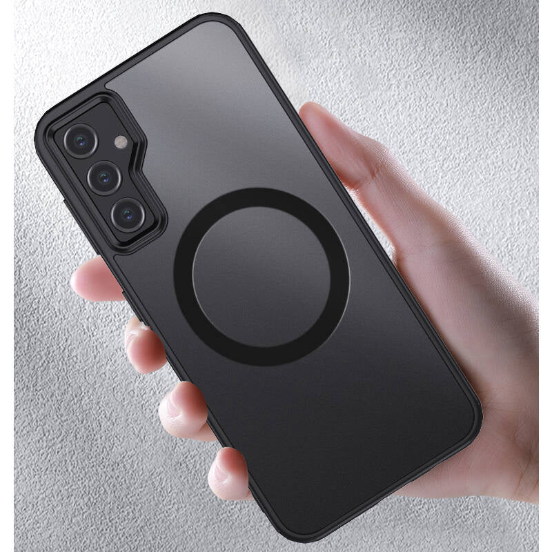 Galaxy S23 FE Kılıf Sert PC Arka Yüzey Wireless Şarj Özellikli Zore Flet M-safe Kapak Siyah