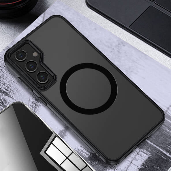 Galaxy S23 FE Kılıf Sert PC Arka Yüzey Wireless Şarj Özellikli Zore Flet M-safe Kapak Siyah