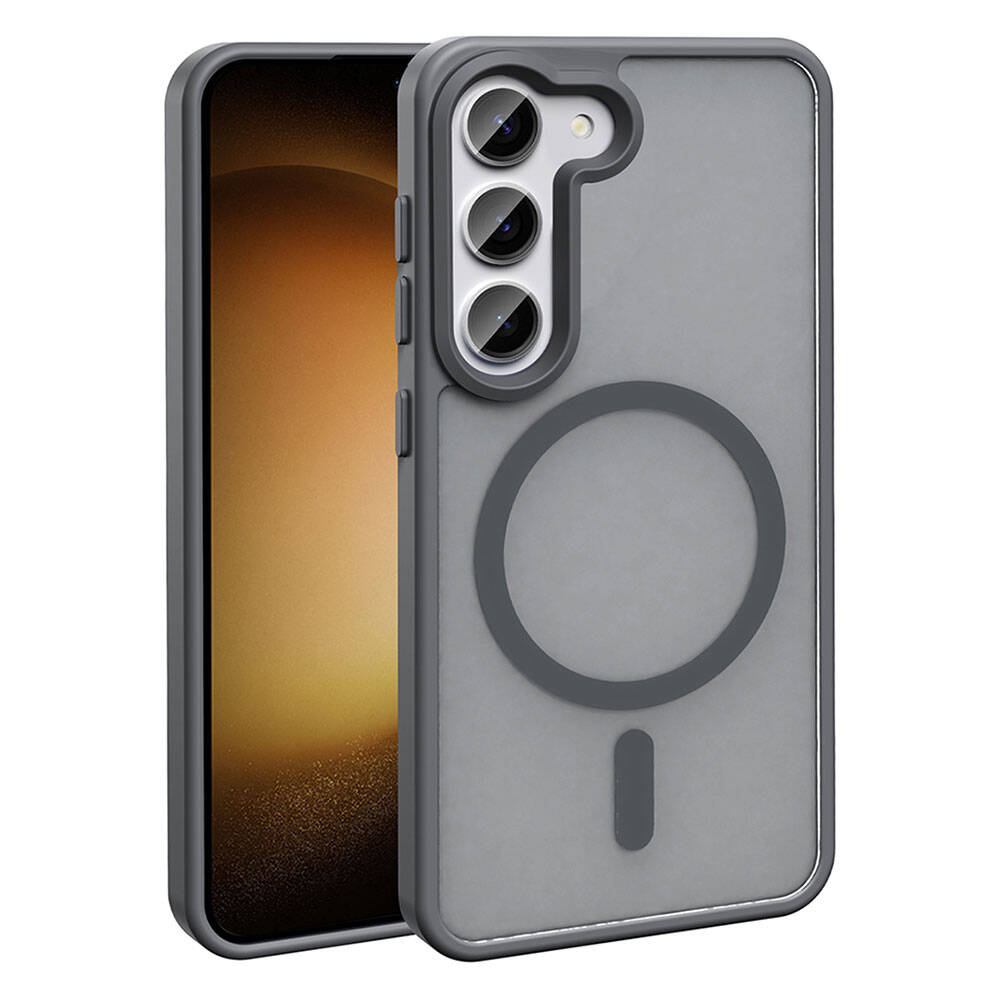 Galaxy S23 Kılıf M-safe Şarj Özellikli Mat Arka Yüzey Zore Sio Kapak Gri