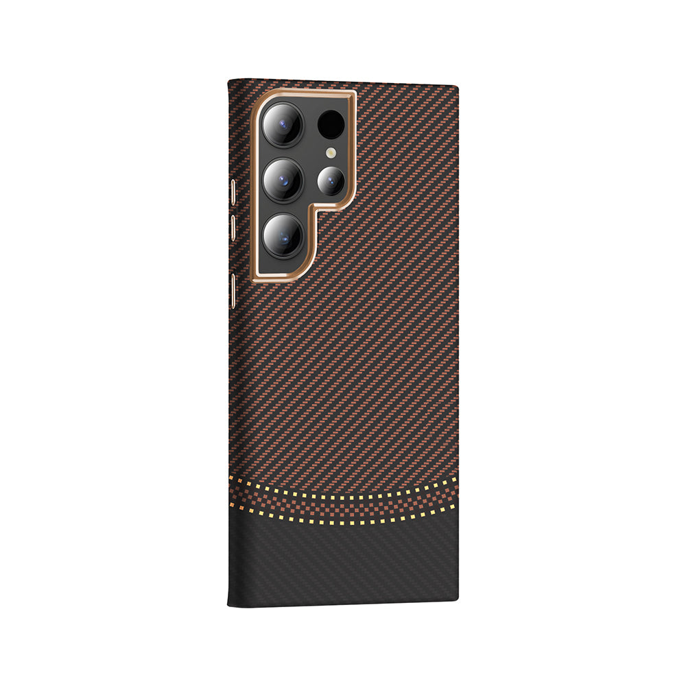 Galaxy S23 Ultra Kılıf M-safe Şarj Özellikli Karbon Fiber Görünümlü Zore Gros Kapak Desert Titanyum