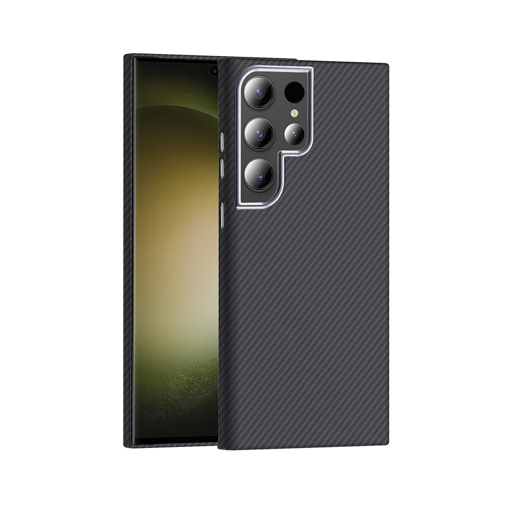 Galaxy S23 Ultra Kılıf M-safe Şarj Özellikli Karbon Fiber Görünümlü Zore Gros Kapak Siyah