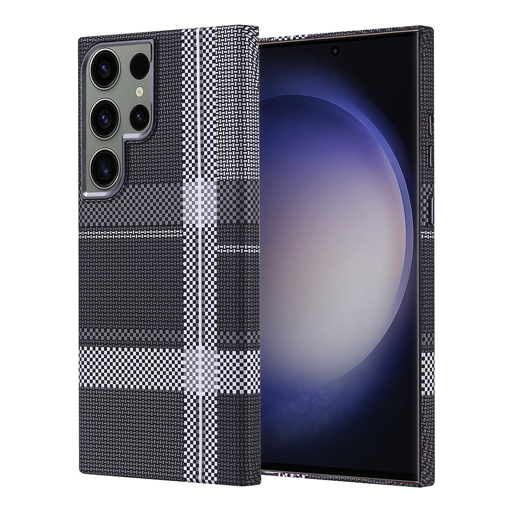 Galaxy S23 Ultra Kılıf M-safe Şarj Özellikli Karbon Fiber Görünümlü Zore Nekst Kapak Gri-Siyah