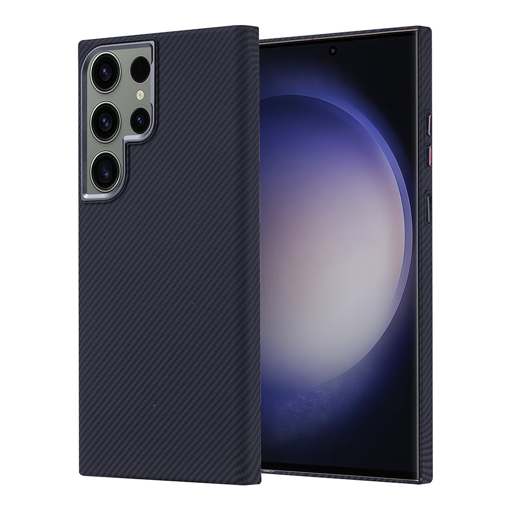 Galaxy S23 Ultra Kılıf M-safe Şarj Özellikli Karbon Fiber Görünümlü Zore Nekst Kapak Siyah