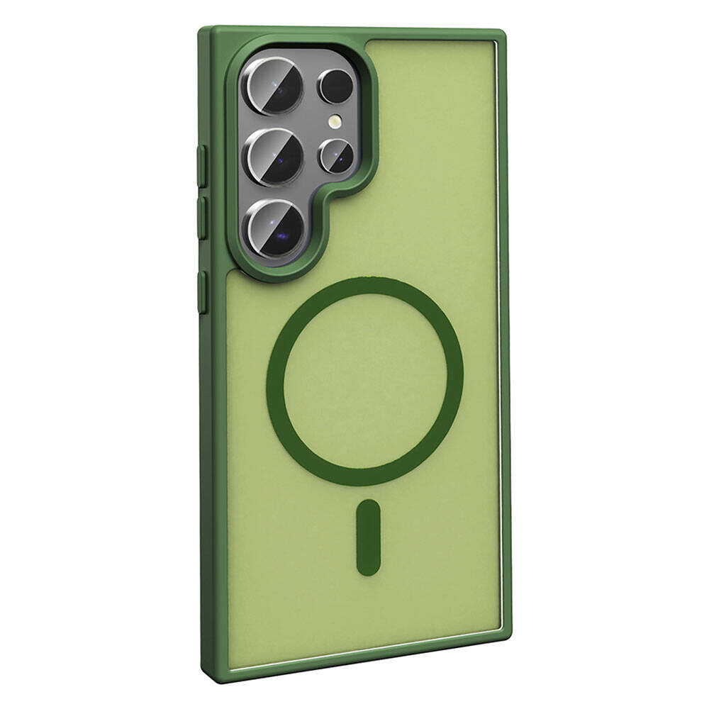 Galaxy S23 Ultra Kılıf M-safe Şarj Özellikli Mat Arka Yüzey Zore Sio Kapak Koyu Yeşil