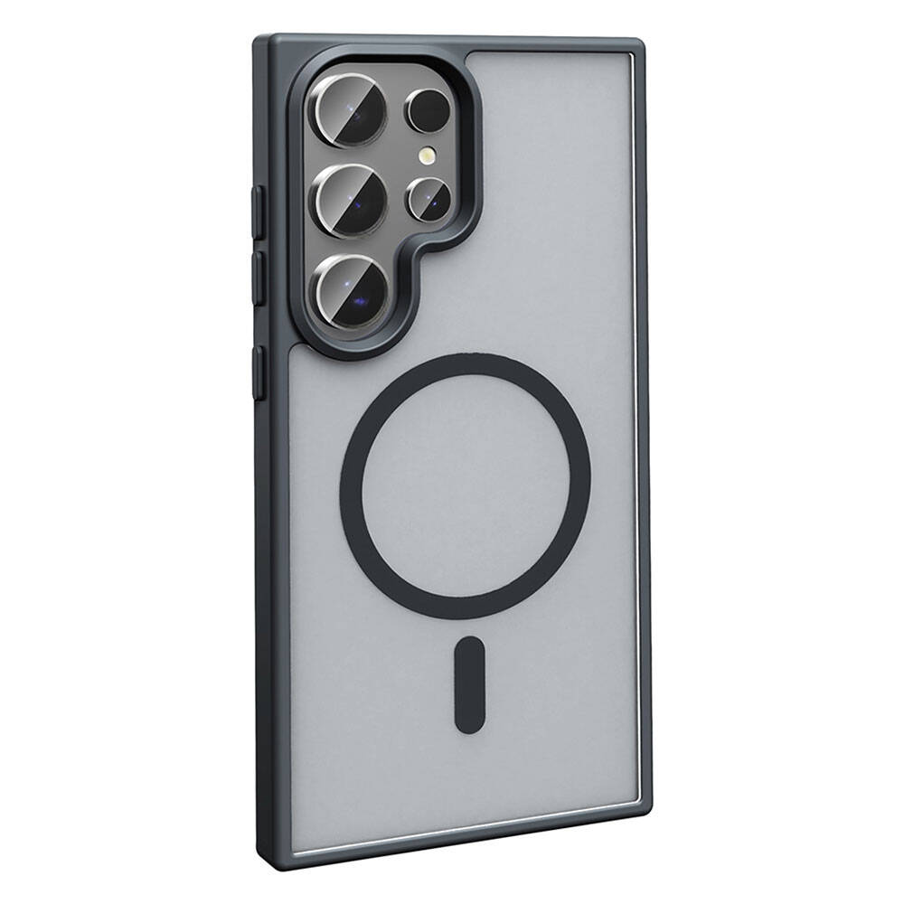 Galaxy S23 Ultra Kılıf M-safe Şarj Özellikli Mat Arka Yüzey Zore Sio Kapak Gri