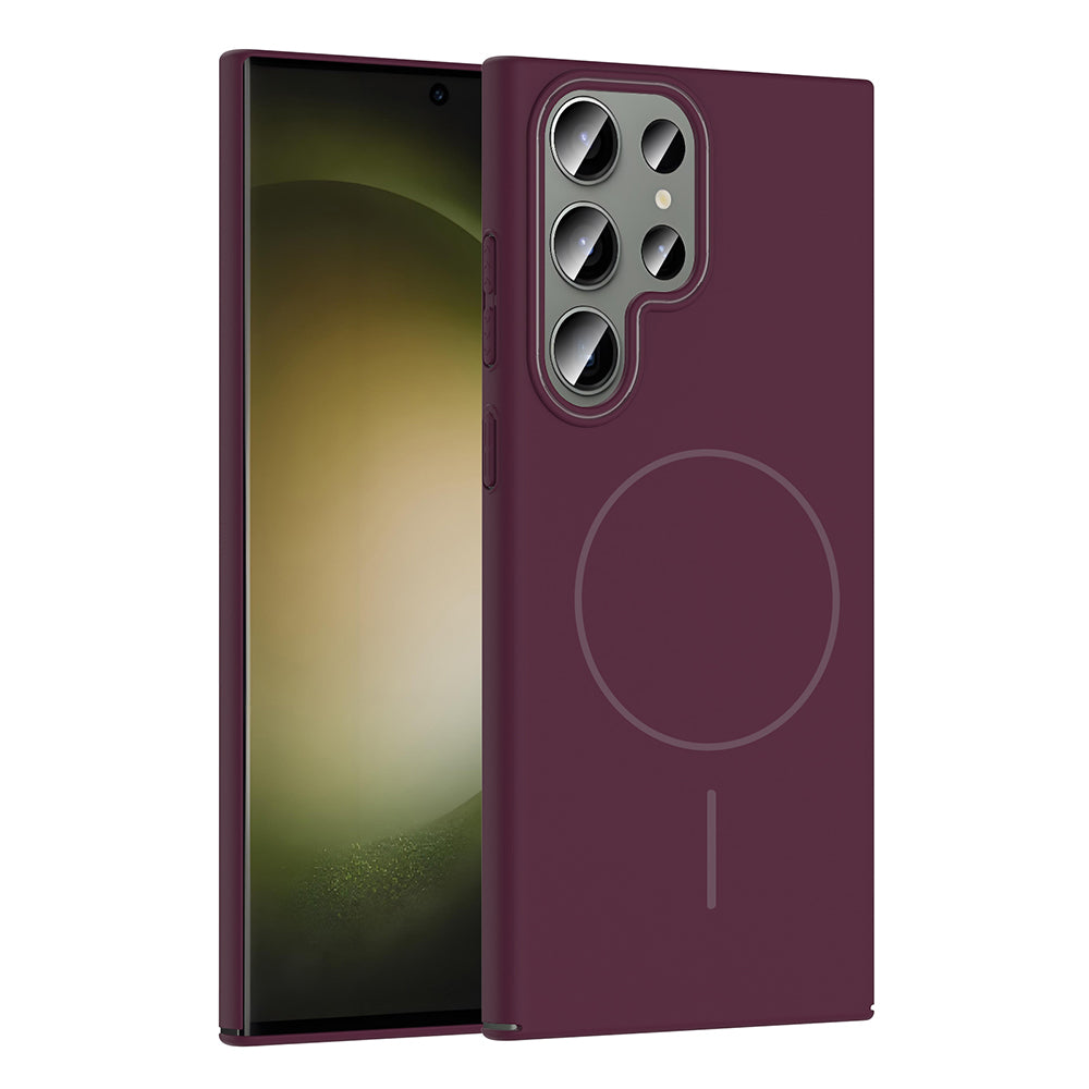 Galaxy S23 Ultra Kılıf M-safe Şarj Özellikli Zore Ruby Sert Kapak Mürdüm