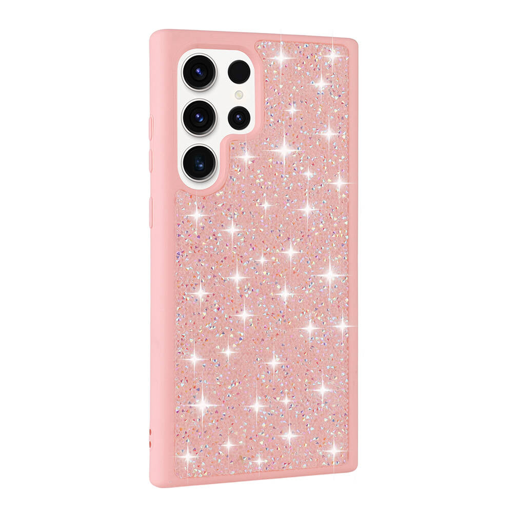 Galaxy S23 Ultra Kılıf Parlak Taşlı Tasarım Zore Pırlanta Kapak Pembe
