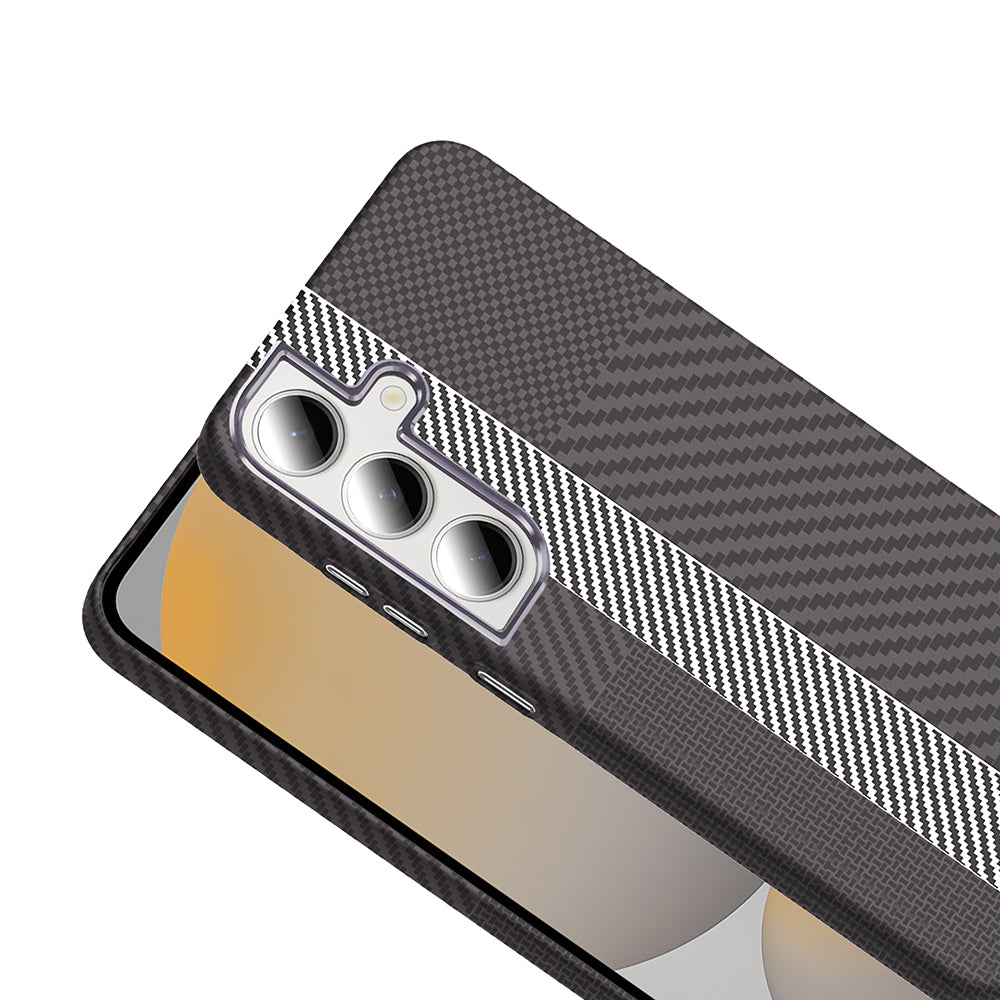 Galaxy S24 FE Kılıf M-safe Şarj Özellikli Karbon Fiber Görünümlü Zore Gros Kapak Gold-Siyah