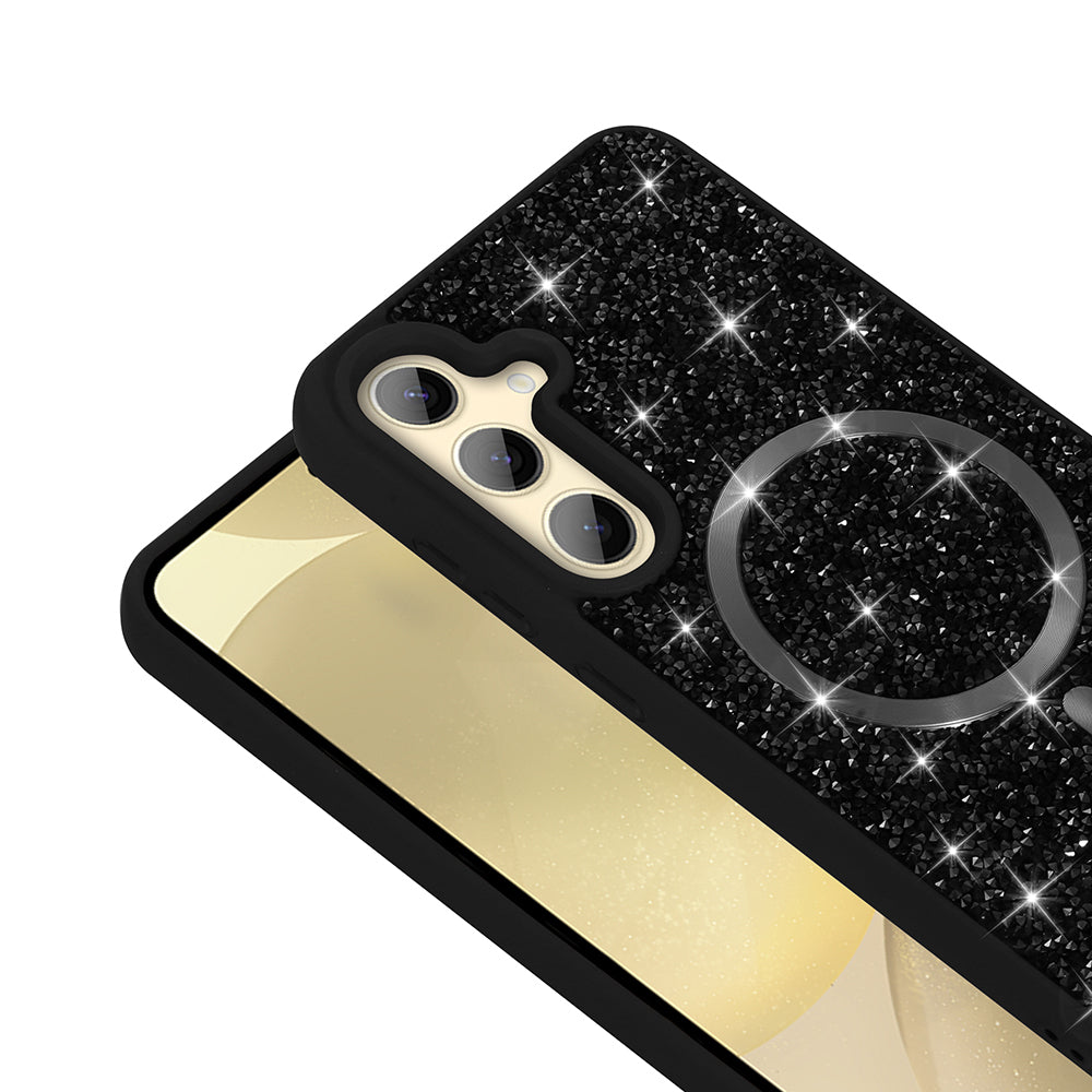 Galaxy S24 FE Kılıf Pırlanta Tasarımlı M-safe Şarj Özellikli Zore Mozaik Silikon Kapak Siyah