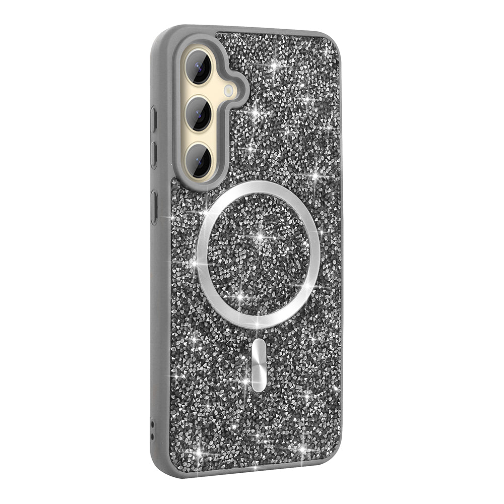 Galaxy S24 FE Kılıf Pırlanta Tasarımlı M-safe Şarj Özellikli Zore Mozaik Silikon Kapak Titanyum-Gri