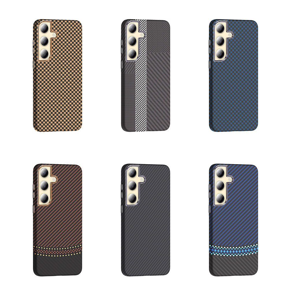 Galaxy S24 Kılıf M-safe Şarj Özellikli Karbon Fiber Görünümlü Zore Gros Kapak Gri-Siyah