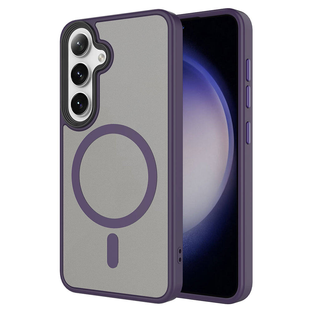 Galaxy S24 Kılıf Sert PC Arka Yüzey Wireless Şarj Özellikli Zore Flet M-safe Kapak Derin Mor