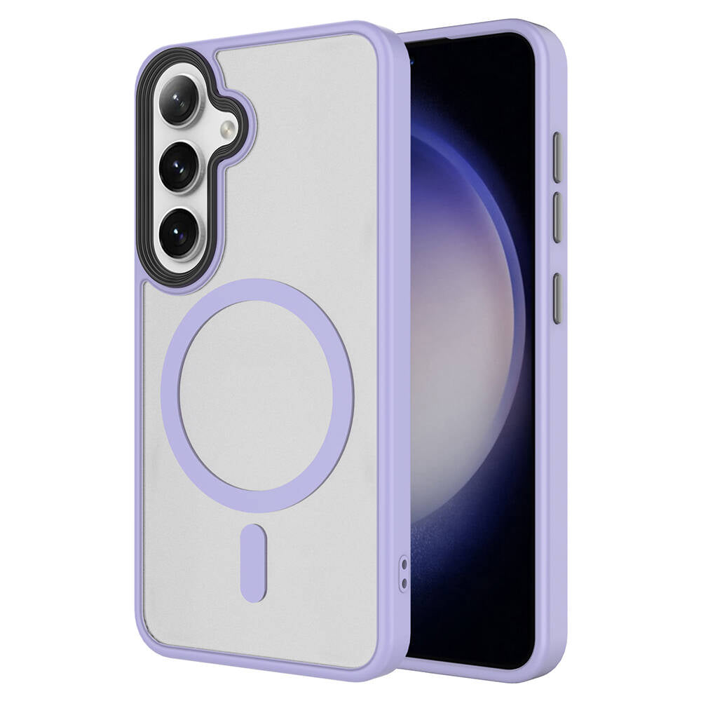 Galaxy S24 Kılıf Sert PC Arka Yüzey Wireless Şarj Özellikli Zore Flet M-safe Kapak Lila