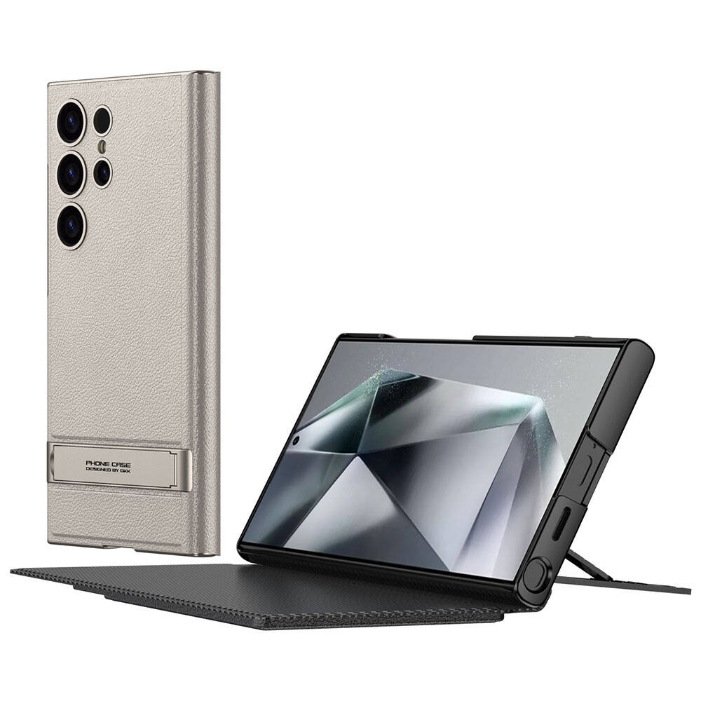 Galaxy S24 Ultra Kılıf Kamera Korumalı Suni Deri Tasarım Zore Droga Standlı Kartlıklı Kapaklı Kılıf Siyah