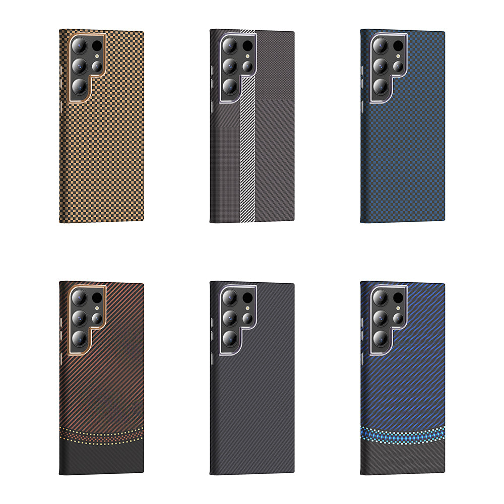 Galaxy S24 Ultra Kılıf M-safe Şarj Özellikli Karbon Fiber Görünümlü Zore Gros Kapak Gri-Siyah