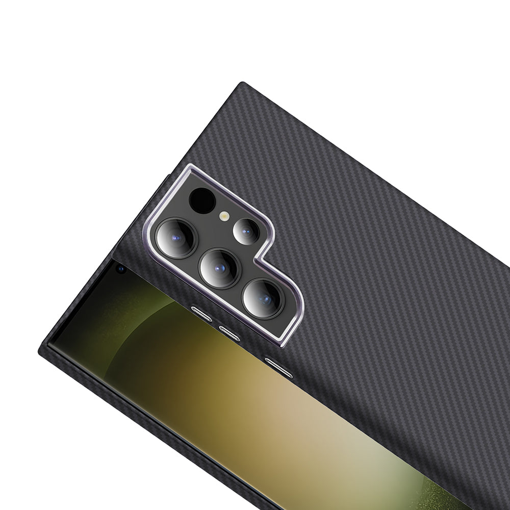 Galaxy S24 Ultra Kılıf M-safe Şarj Özellikli Karbon Fiber Görünümlü Zore Gros Kapak Gri-Siyah