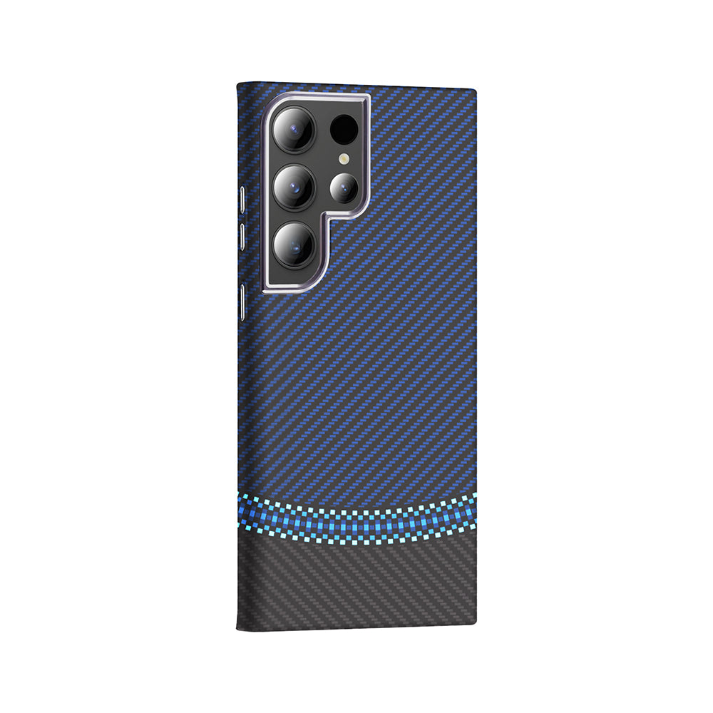 Galaxy S24 Ultra Kılıf M-safe Şarj Özellikli Karbon Fiber Görünümlü Zore Gros Kapak Gold-Siyah