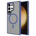 Galaxy S24 Ultra Kılıf Sert PC Arka Yüzey Wireless Şarj Özellikli Zore Flet M-safe Kapak Lacivert