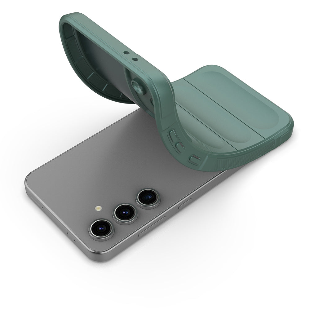 Galaxy S25 FE Kılıf Esnek TPU Oyuklu Arka Yüzey Tasarımlı Zore Etnik Silikon Kapak Koyu Yeşil