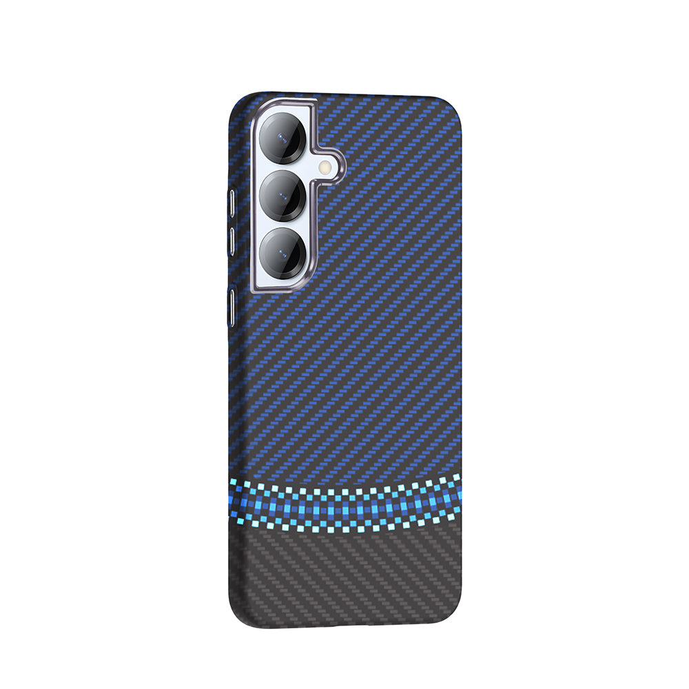 Galaxy S25 Kılıf M-safe Şarj Özellikli Karbon Fiber Görünümlü Zore Gros Kapak Gri-Siyah