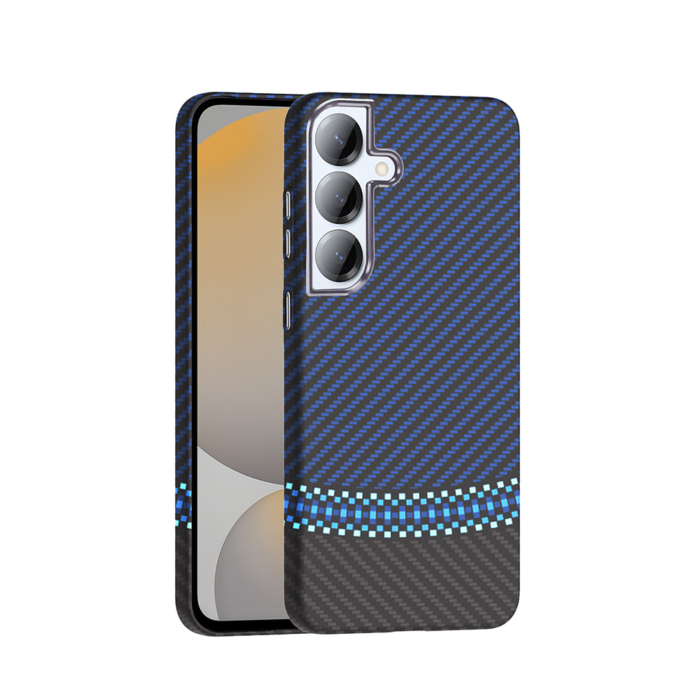 Galaxy S25 Kılıf M-safe Şarj Özellikli Karbon Fiber Görünümlü Zore Gros Kapak Gri-Siyah