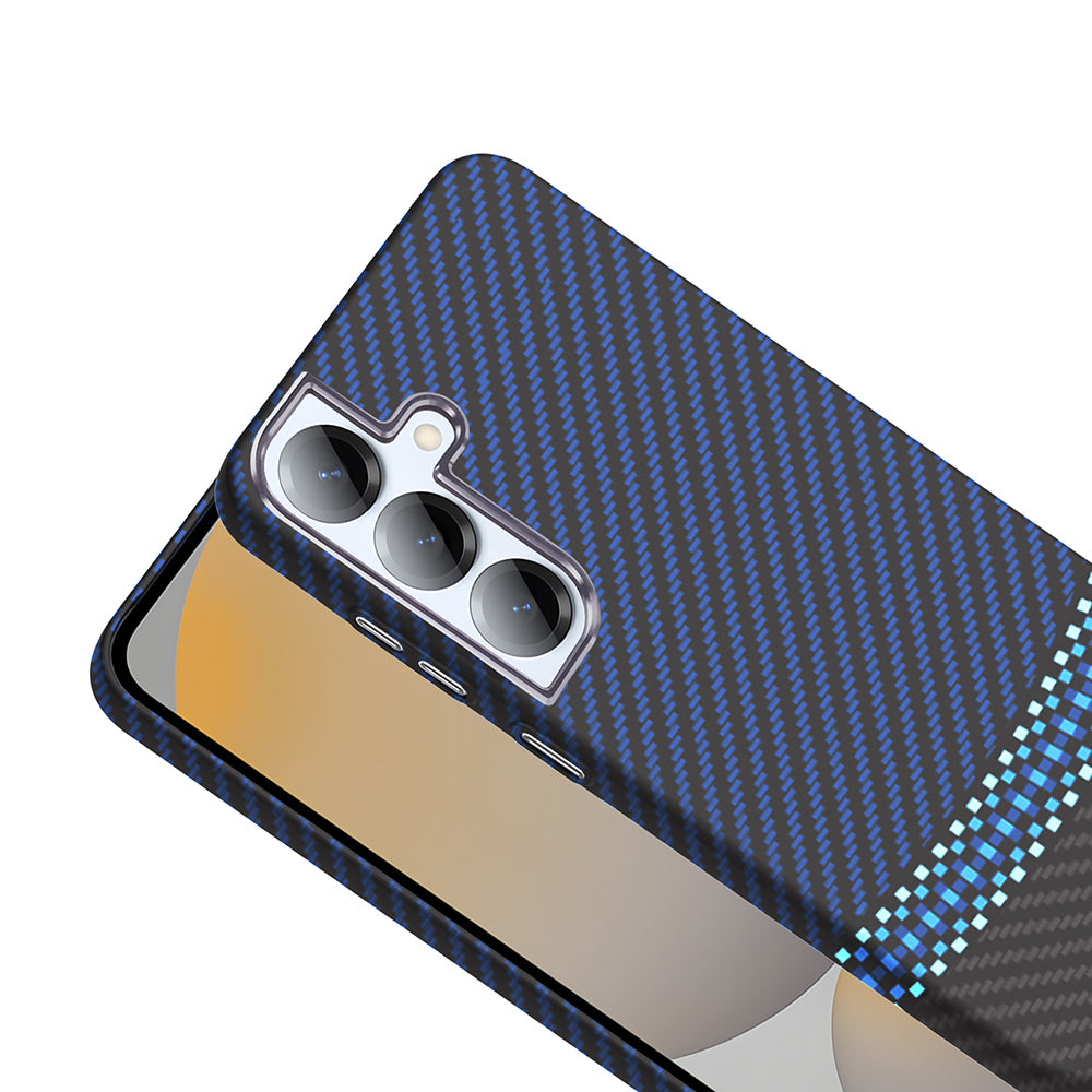 Galaxy S25 Kılıf M-safe Şarj Özellikli Karbon Fiber Görünümlü Zore Gros Kapak Siyah-Lacivert