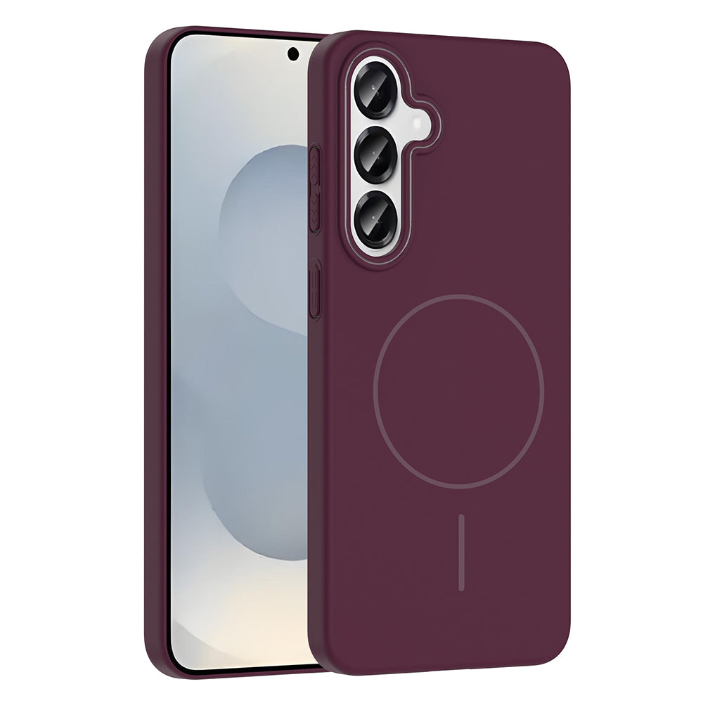 Galaxy S25 Kılıf M-safe Şarj Özellikli Zore Ruby Sert Kapak Mürdüm