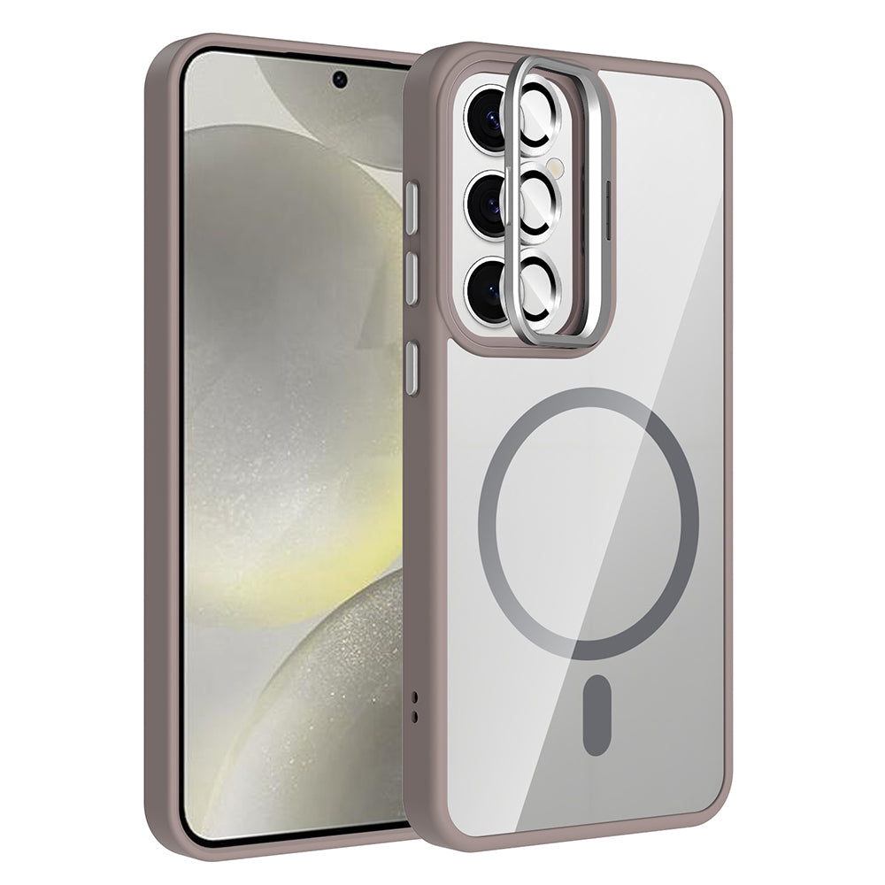 Galaxy S25 Kılıf Standlı ve Kamera Lens Hediyeli M-Safe Şarj Özellikli Zore Etro Kapak