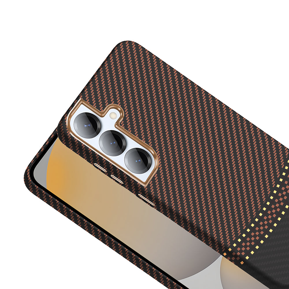 Galaxy S25 Plus Kılıf M-safe Şarj Özellikli Karbon Fiber Görünümlü Zore Gros Kapak Desert Titanyum