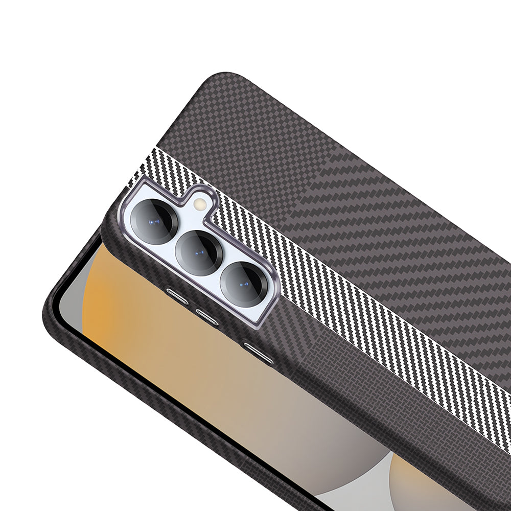 Galaxy S25 Plus Kılıf M-safe Şarj Özellikli Karbon Fiber Görünümlü Zore Gros Kapak Gold-Siyah