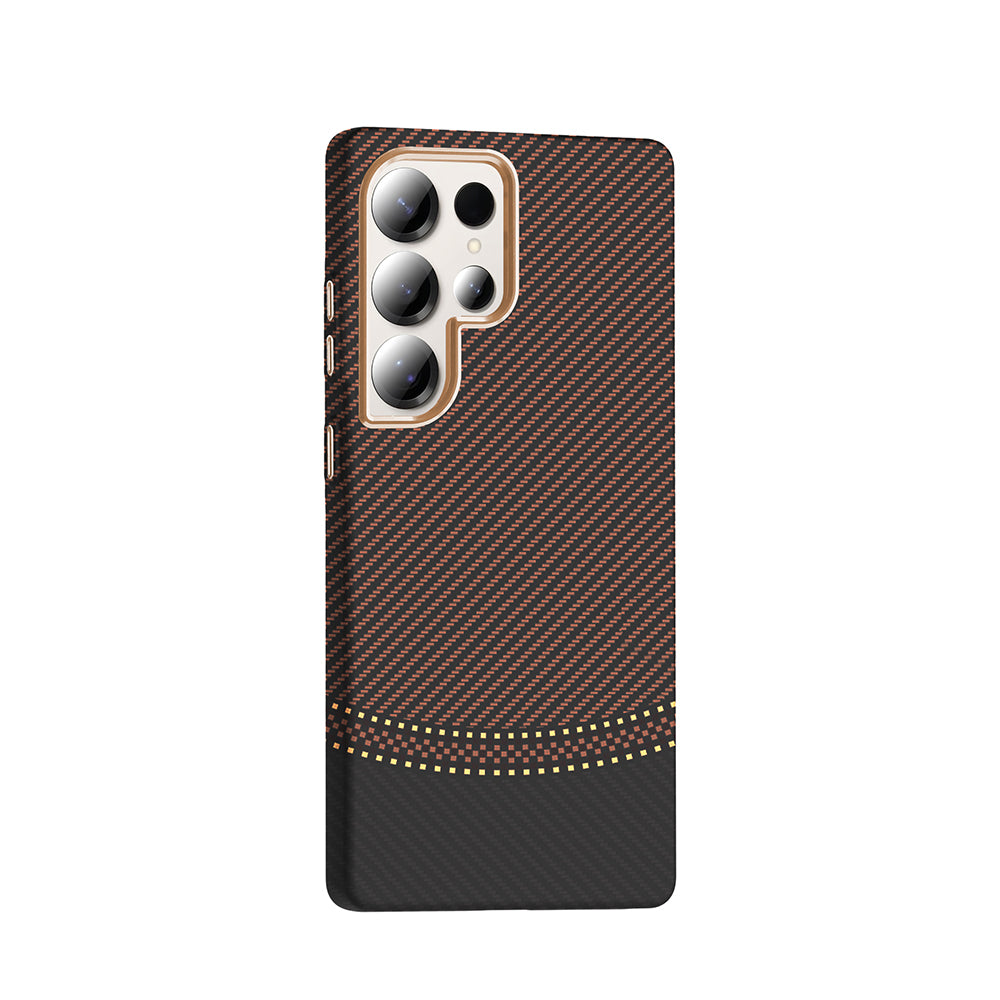 Galaxy S25 Ultra Kılıf M-safe Şarj Özellikli Karbon Fiber Görünümlü Zore Gros Kapak Gold-Siyah
