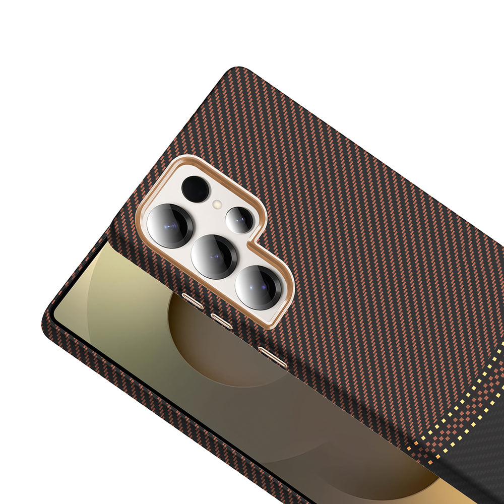 Galaxy S25 Ultra Kılıf M-safe Şarj Özellikli Karbon Fiber Görünümlü Zore Gros Kapak Desert Titanyum