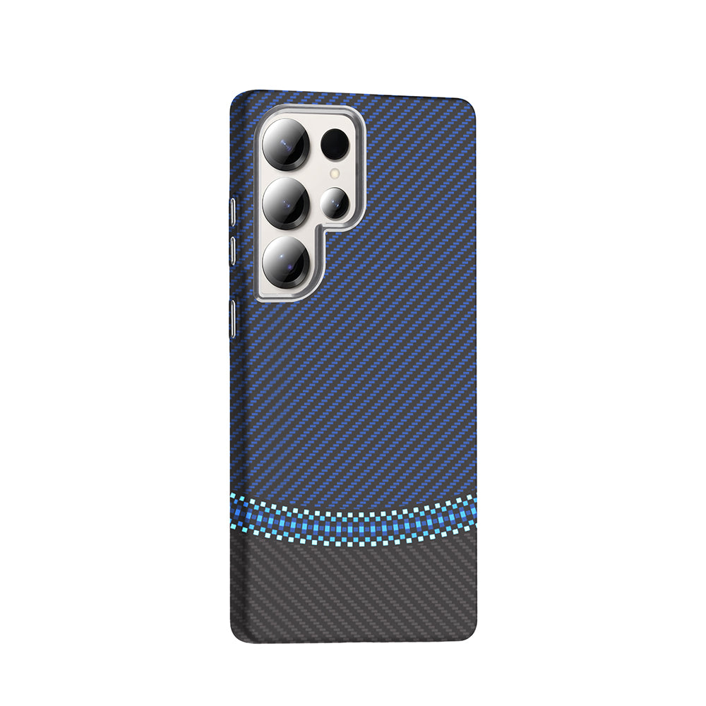 Galaxy S25 Ultra Kılıf M-safe Şarj Özellikli Karbon Fiber Görünümlü Zore Gros Kapak Gri-Siyah