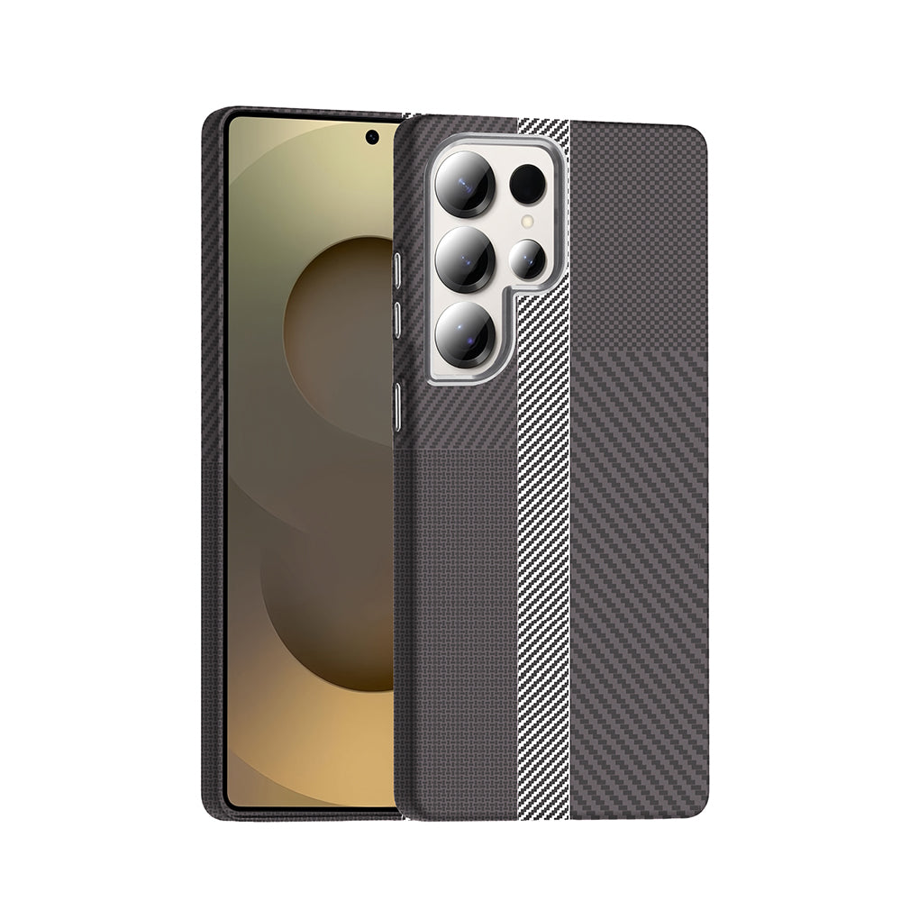 Galaxy S25 Ultra Kılıf M-safe Şarj Özellikli Karbon Fiber Görünümlü Zore Gros Kapak Gri-Siyah