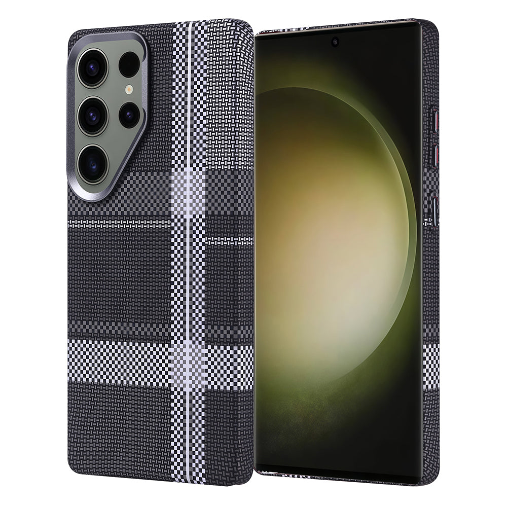 Galaxy S25 Ultra Kılıf M-safe Şarj Özellikli Karbon Fiber Görünümlü Zore Nekst Kapak Gri-Siyah