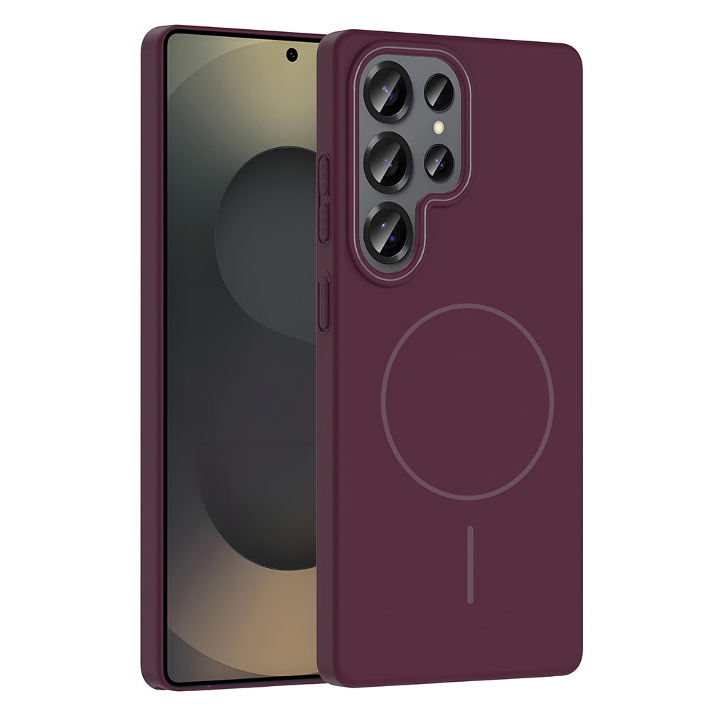 Galaxy S25 Ultra Kılıf M-safe Şarj Özellikli Zore Ruby Sert Kapak Mürdüm