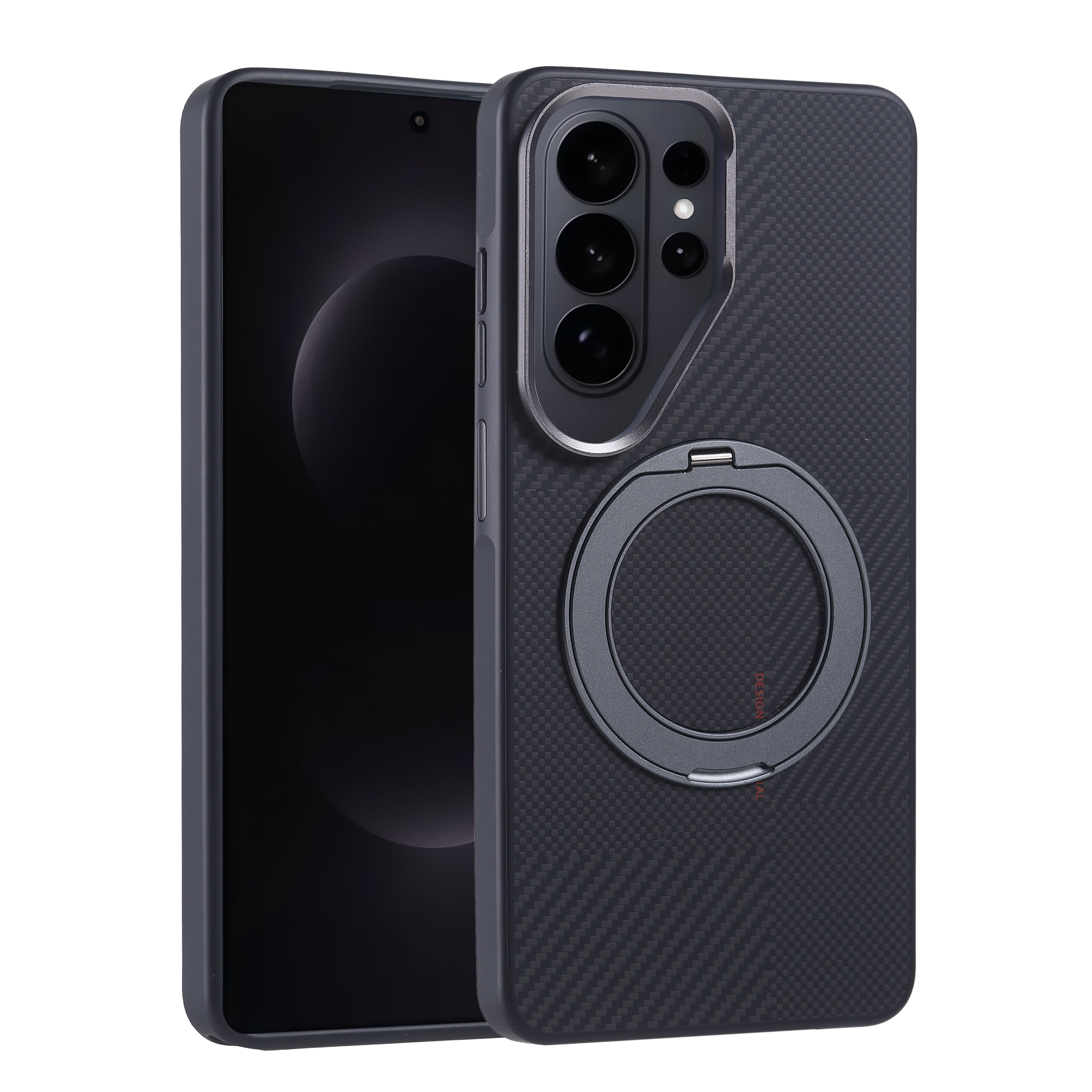 Galaxy S26 Ultra Kılıf M-safe Şarj Özellikli Karbon Fiber Görünümlü Zore Standlı Troy Kapak