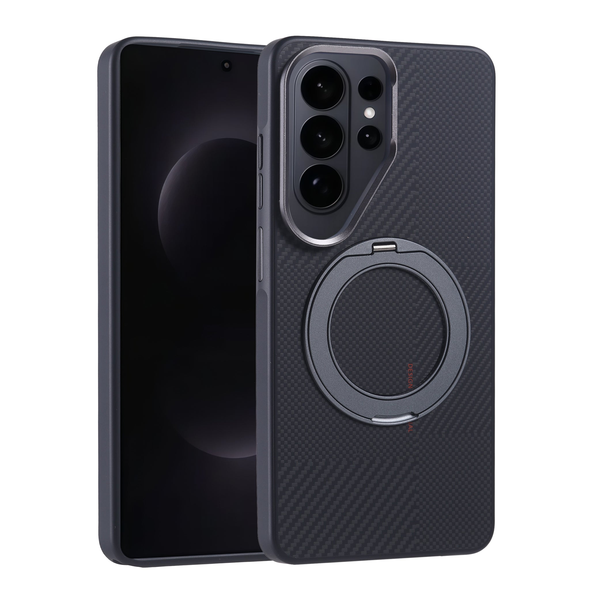 Galaxy S26 Ultra Kılıf M-safe Şarj Özellikli Karbon Fiber Görünümlü Zore Standlı Troy Kapak