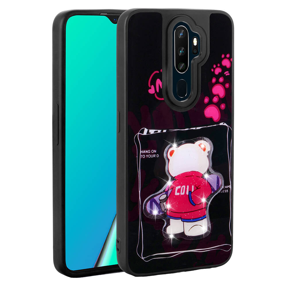 Oppo A5 2020 Kılıf Parlayan Kabartmalı İkonik Figürlü Zore Amas Silikon Kapak Beyaz
