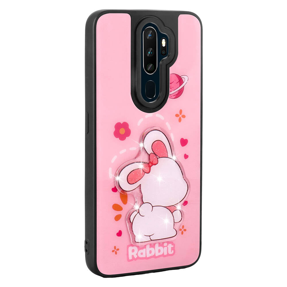 Oppo A9 2020 Kılıf Parlayan Kabartmalı İkonik Figürlü Zore Amas Silikon Kapak Siyah