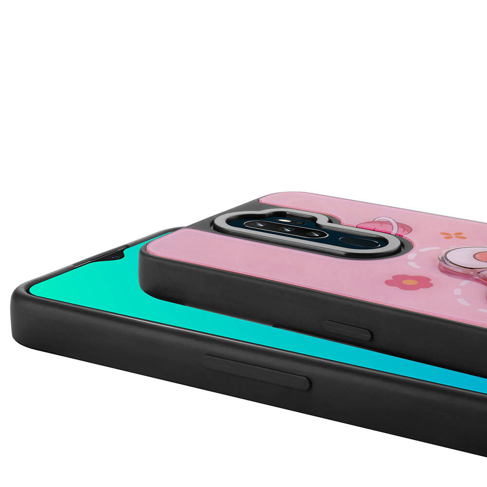 Oppo A9 2020 Kılıf Parlayan Kabartmalı İkonik Figürlü Zore Amas Silikon Kapak Mor