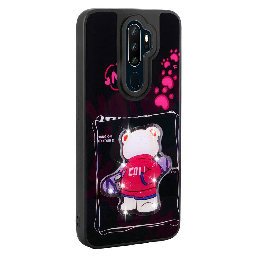 Oppo A9 2020 Kılıf Parlayan Kabartmalı İkonik Figürlü Zore Amas Silikon Kapak Siyah