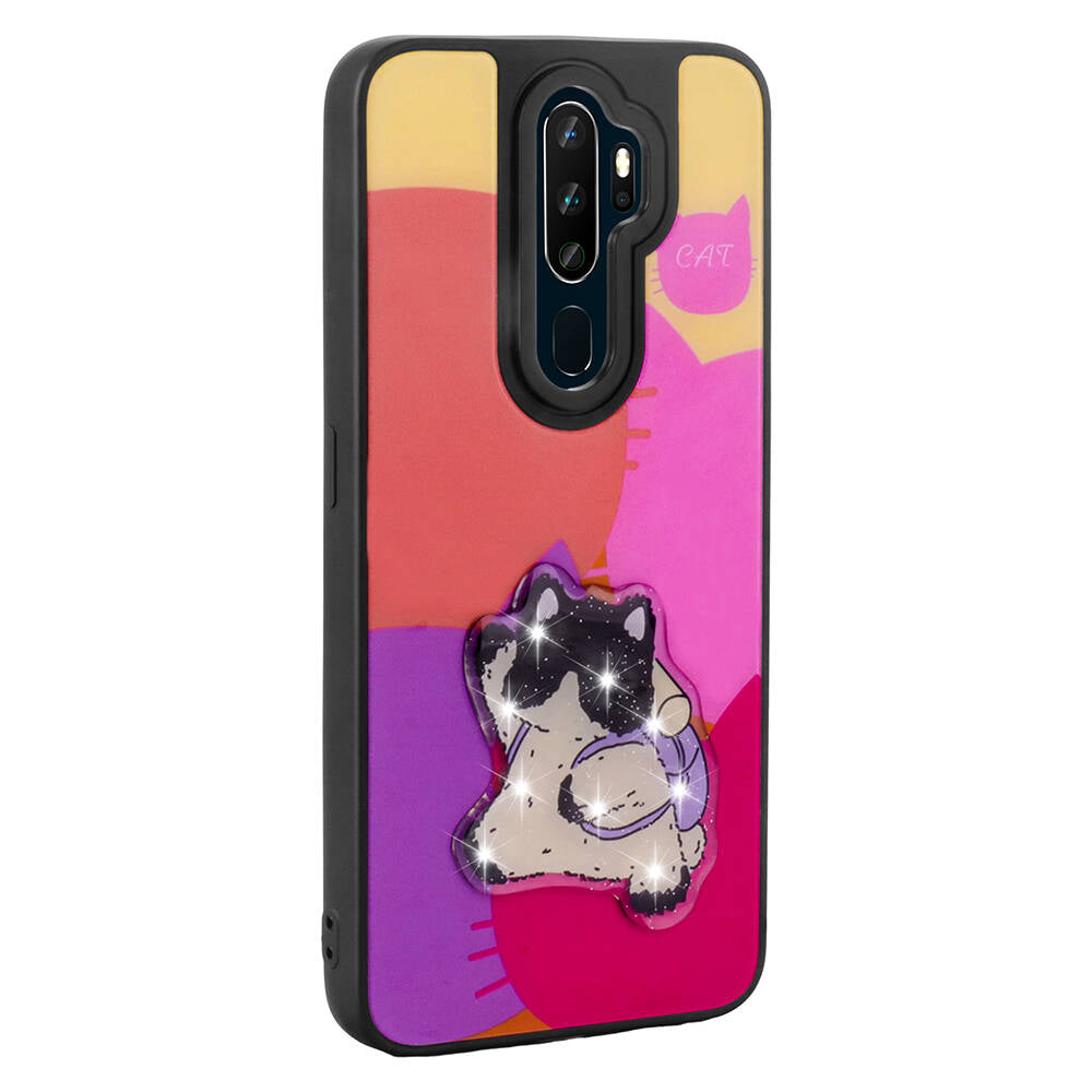Oppo A9 2020 Kılıf Parlayan Kabartmalı İkonik Figürlü Zore Amas Silikon Kapak Mor