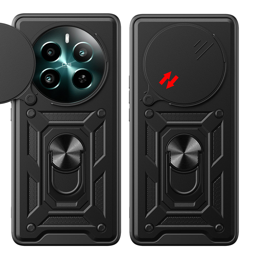 Realme 12 Plus Kılıf Magnetik Standlı Kamera Korumalı Zore Sürgülü Vega Kapak Siyah