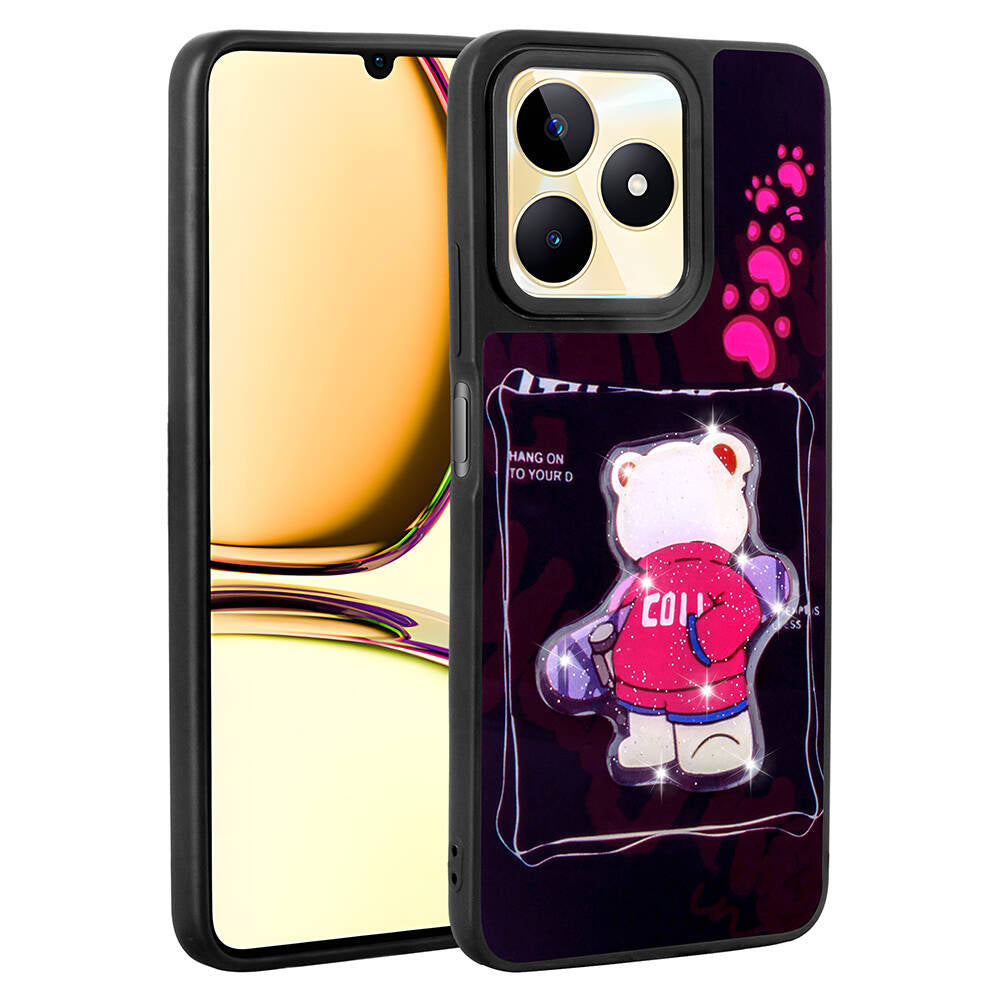 Realme C53 Kılıf Parlayan Kabartmalı İkonik Figürlü Zore Amas Silikon Kapak Mor