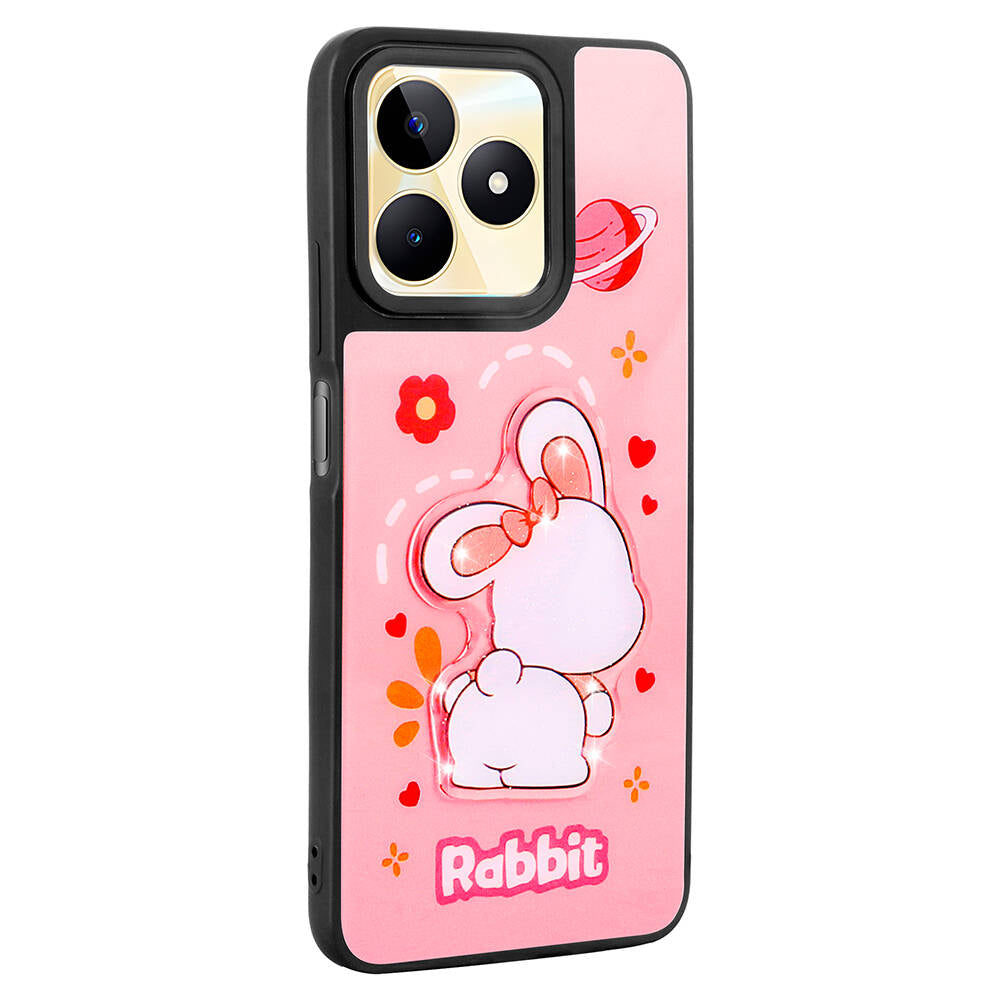 Realme C55 Kılıf Parlayan Kabartmalı İkonik Figürlü Zore Amas Silikon Kapak Pembe