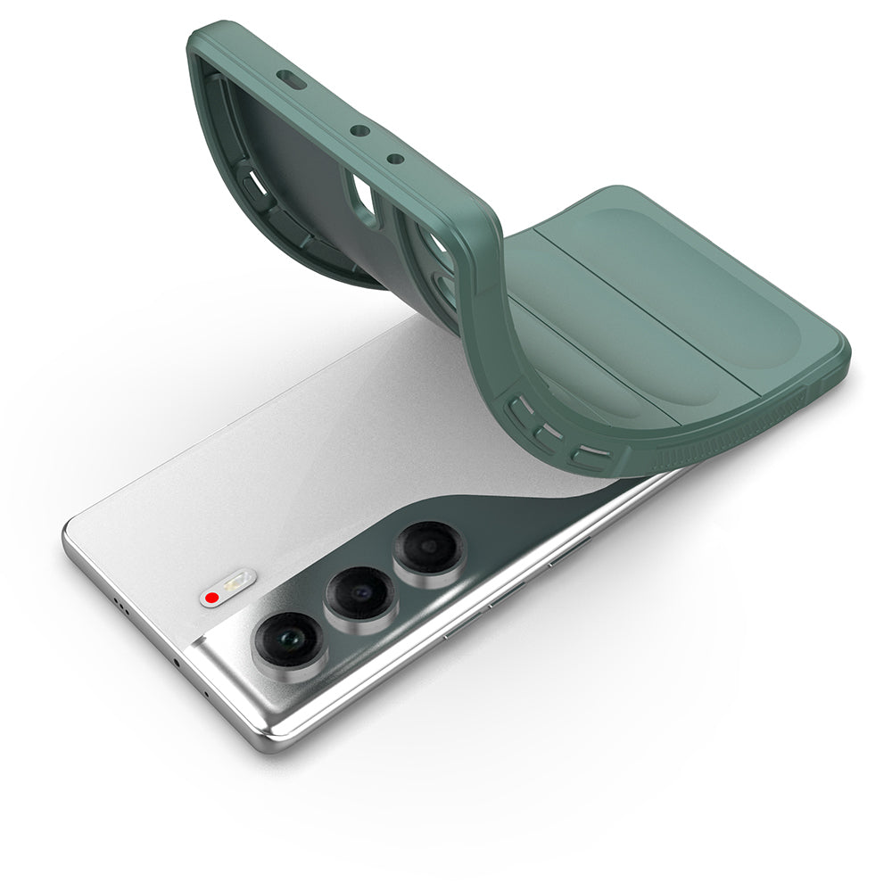 Tecno Camon 40 Pro Kılıf Esnek TPU Oyuklu Arka Yüzey Tasarımlı Zore Etnik Silikon Kapak Koyu Yeşil